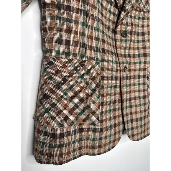 Vintage 1970s Brown Green Plaid Checked Women’s Blazer Jacket medium - Picture 10 of 15